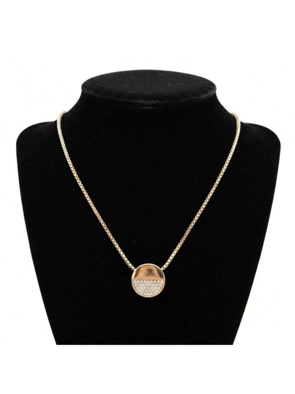 Banana Republic Gold Tone Crystal Circle Pendant Necklace 31 Inch